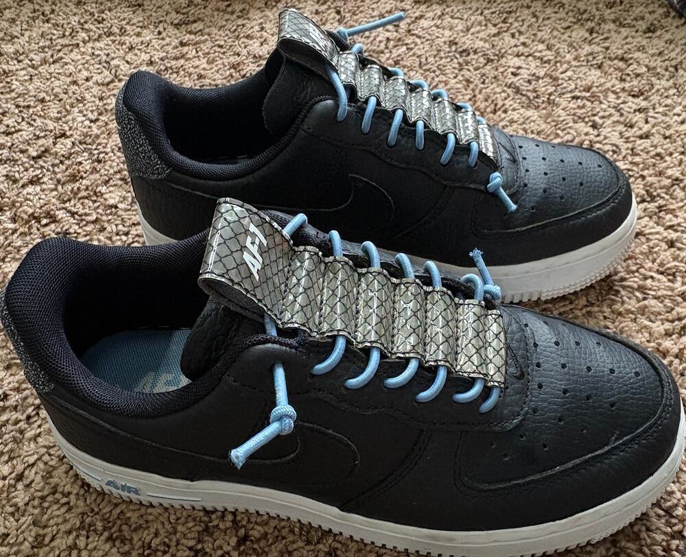 NIKE AIR FORCE 1 BLACK BLUE REFLECTIVE YOUTH SIZE 5 SNEAKERS